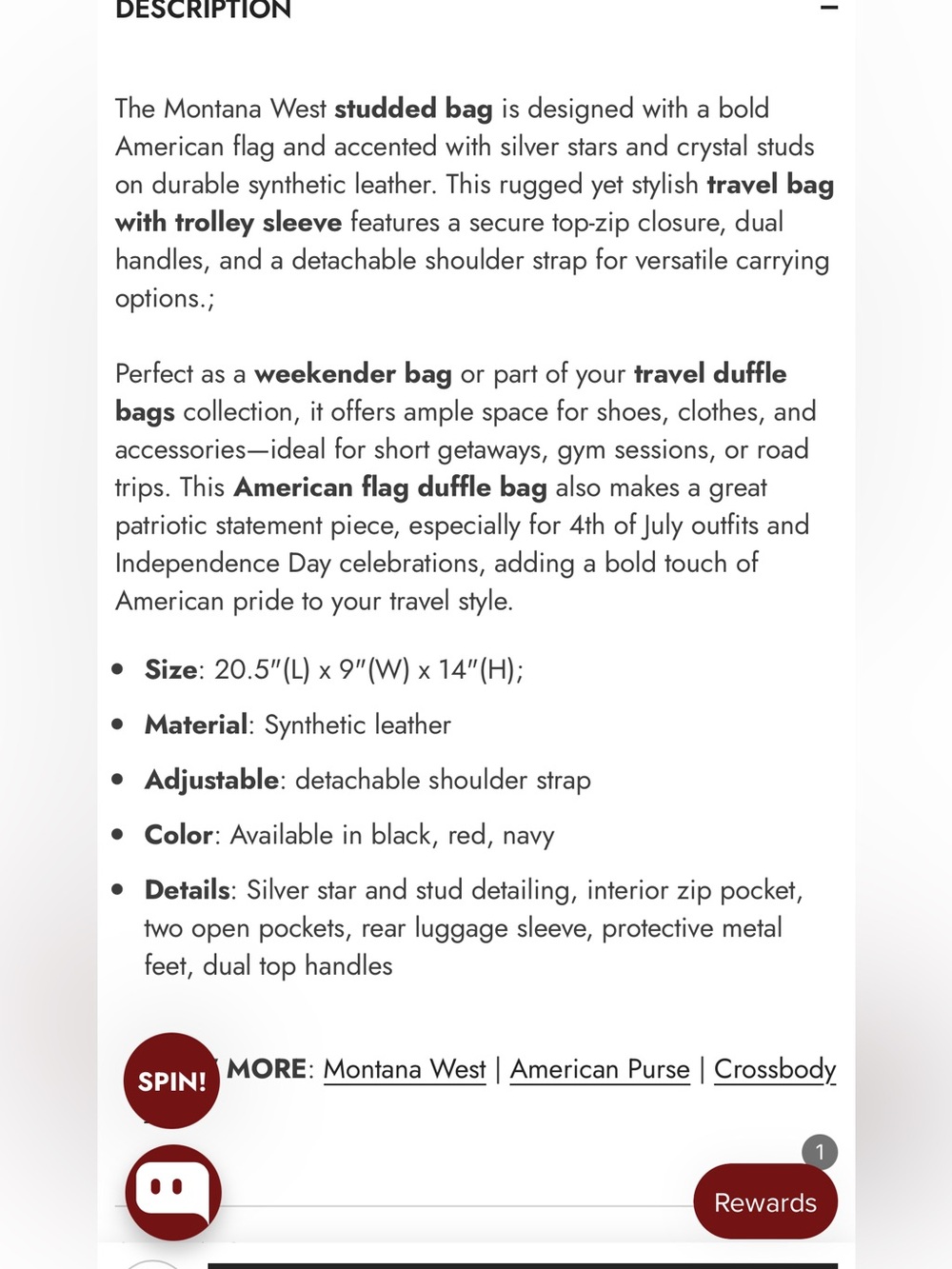 Montana West Black and White Studded American Flag Weekender Bag - Picture 7 of 7